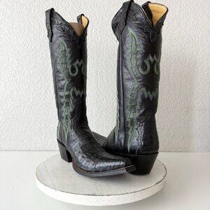 Rod Patrick Womens Cowboy Boots Black Caiman Western Cowgirl Tall Snip Toe 8.5AA
